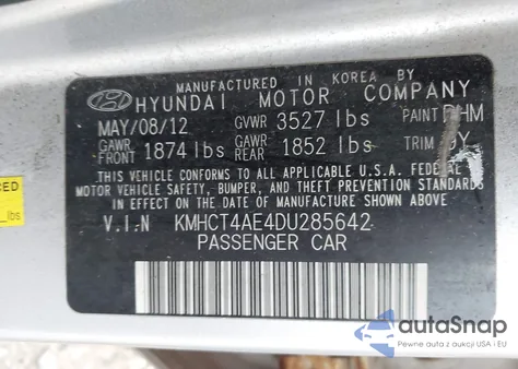 2013 Hyundai Accent Gls из США, поврежденный, VIN KMHCT4AE4DU285642